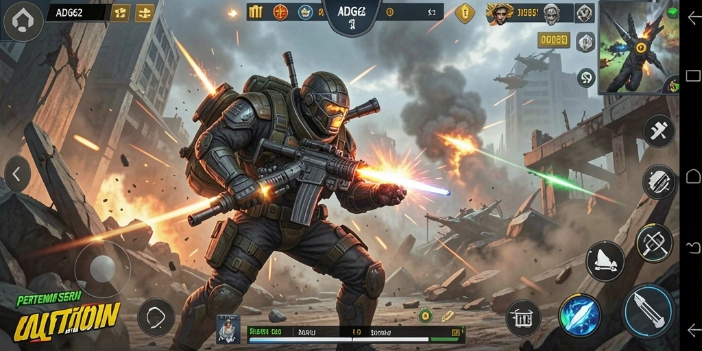Tampilan utama gameplay ADG62 dengan pertarungan seru.