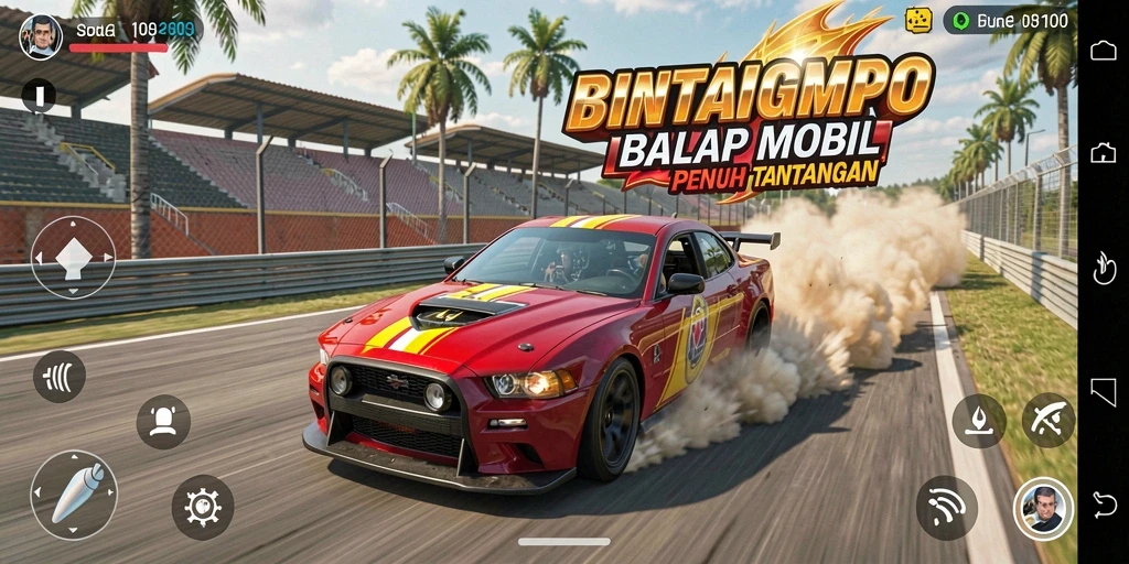 Gameplay BINTANGMPO yang menegangkan dengan mobil balap.