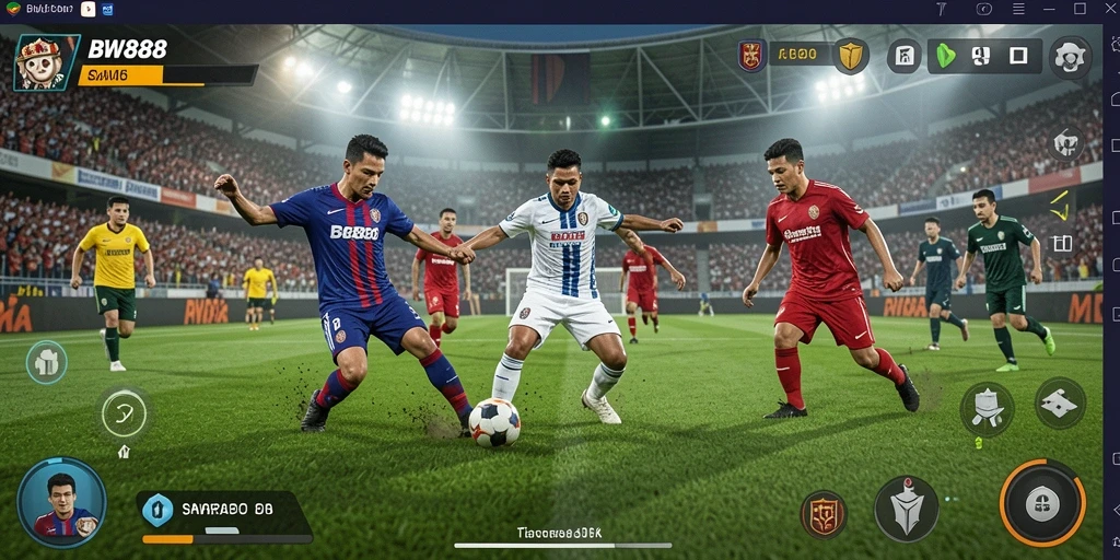 Tampilan gameplay BW888 menampilkan aksinya pertandingan sepak bola yang seru.