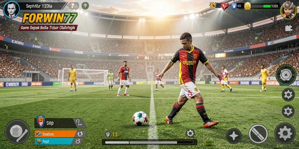 Gameplay FORWIN77 yang menegangkan dan seru dalam pertandingan sepak bola.