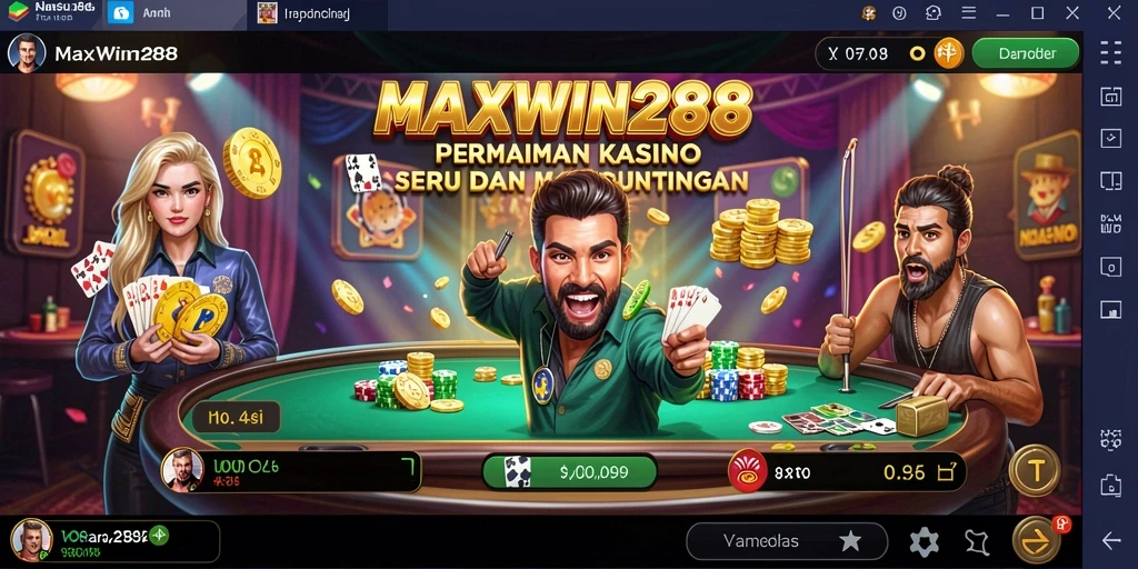 Screenshot MAXWIN288 menunjukkan suasana permainan Kasino yang menarik dan interaktif.