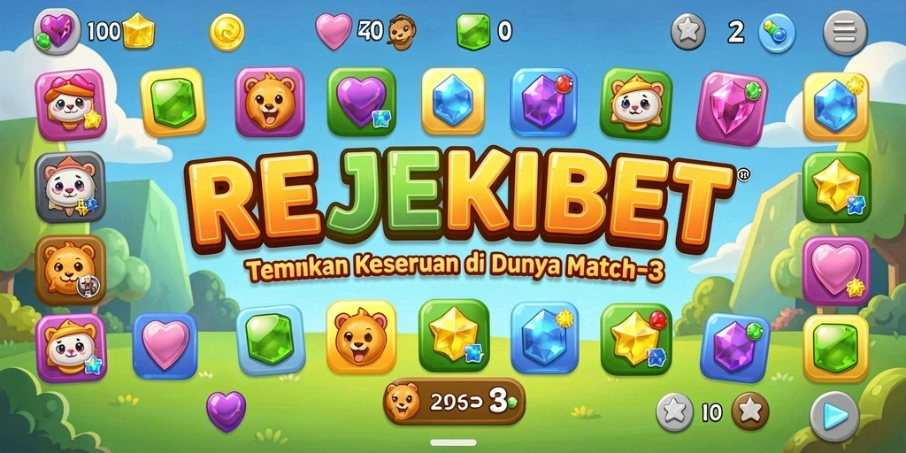 Tangkapan layar utama menampilkan gameplay menarik dari REJEKIBET di kategori Match-3.