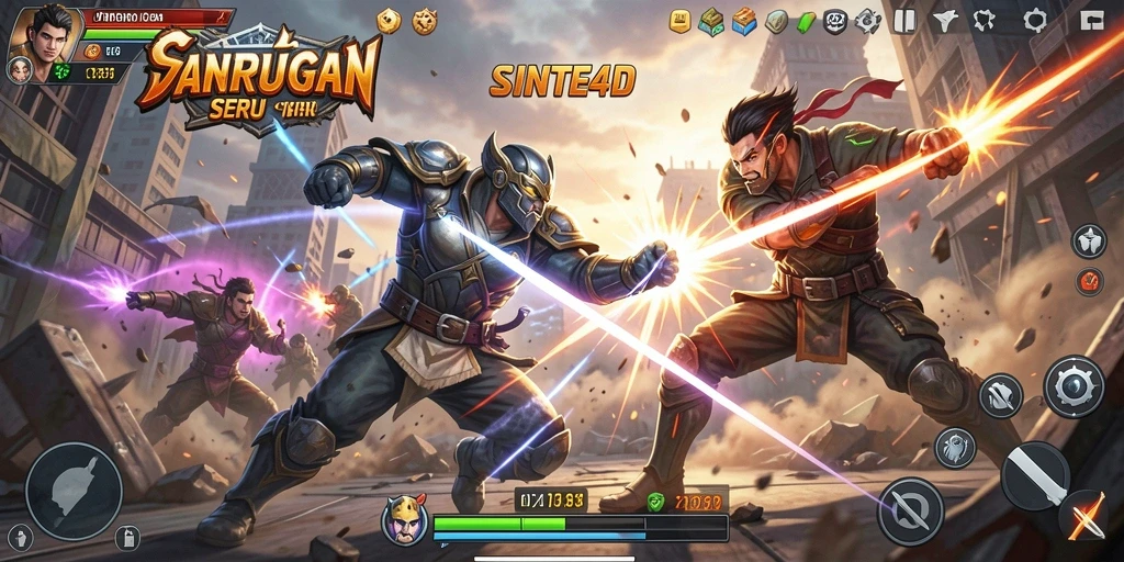 Screenshot gameplay SINTE4D menampilkan aksi pertarungan yang intens.