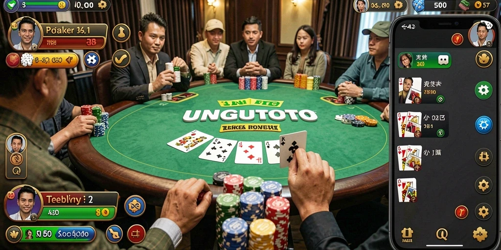 Tampilan gameplay seru dalam UNGUTOTO dengan beberapa pemain poker.